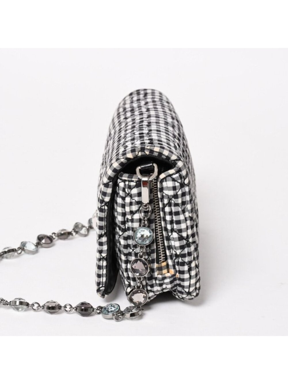 Miu Miu Matelasse Bijou Chain Shoulder Bag Gingham Check Rhinestone - Picture 4 of 16